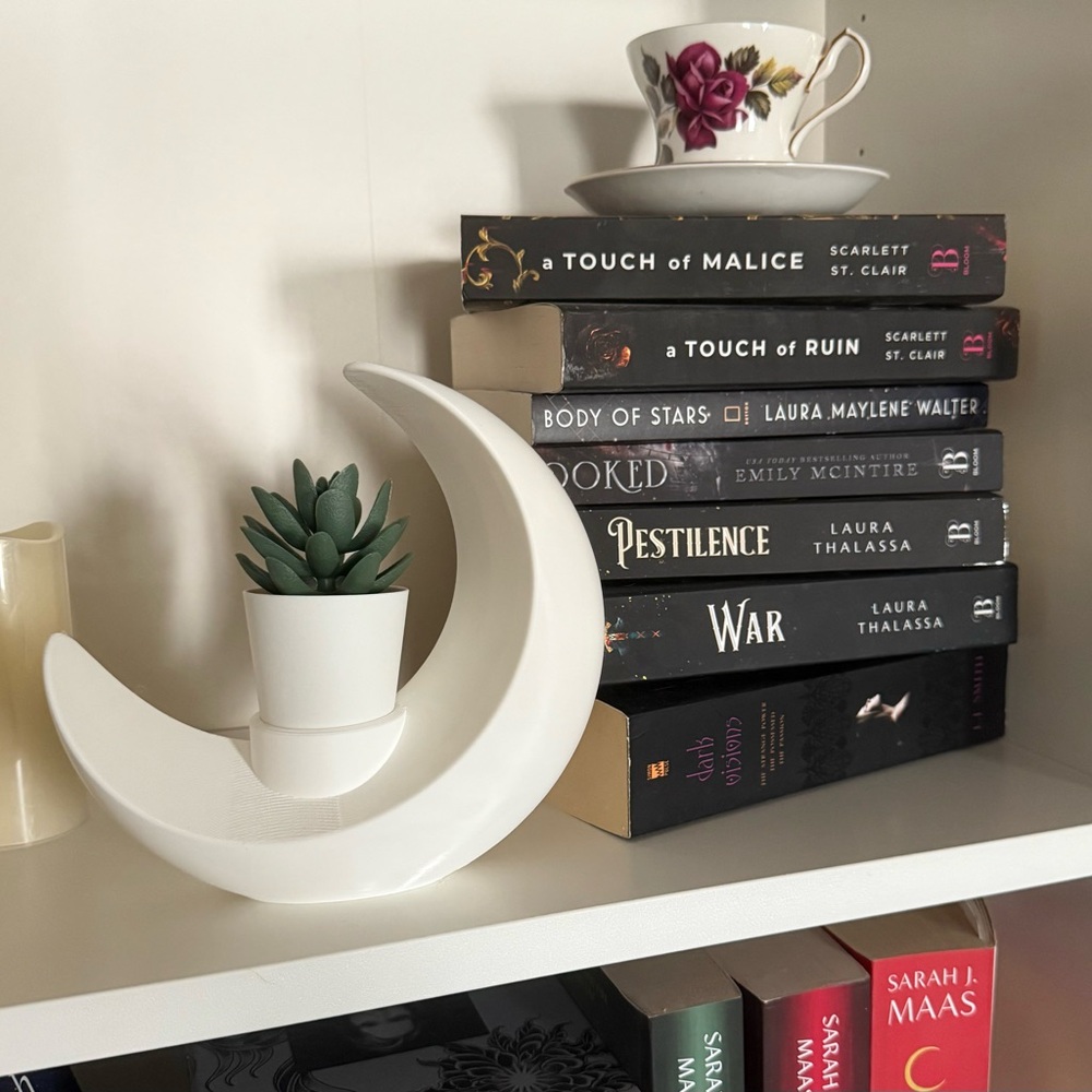 Elegant Boho White Crescent Moon Tealight Candle Holder or Succulent Planter